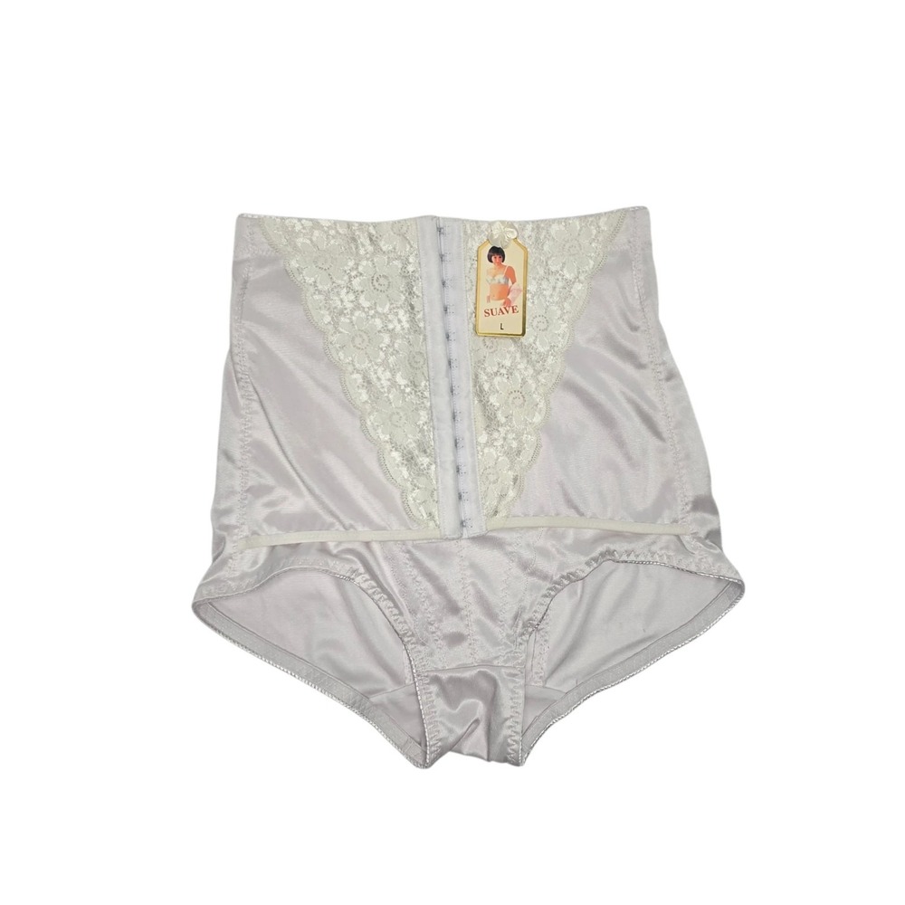 Vintage 80s Suave White High-waisted Hook & Eye Tummy Control Panty Girdle Sz Lg